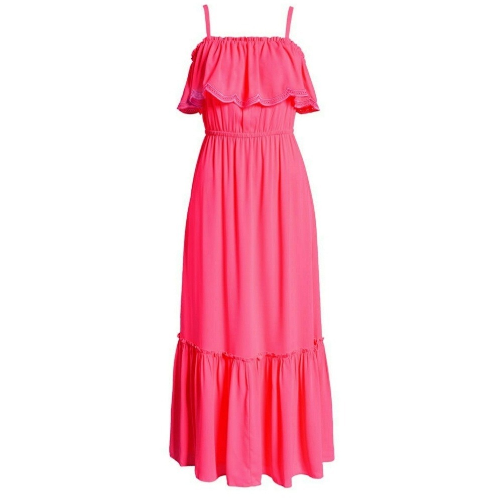 Lilly Pulitzer Adia Maxi Dress Pink Tiered Ruffle Adjustable Straps Size Medium
